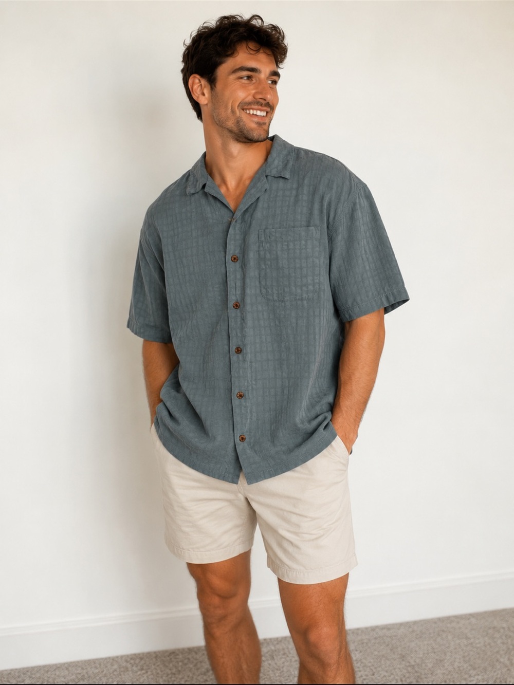 Tommy Bahama Slate Green Short Sleeve Button-Down Shirt